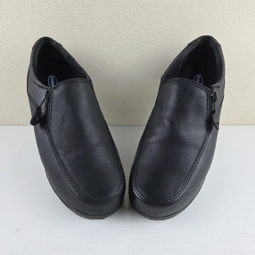 Dr. Scholl's Shoes Black Leather Double Air-Pillo Slip-On Zip Loafers Wmns 10 W